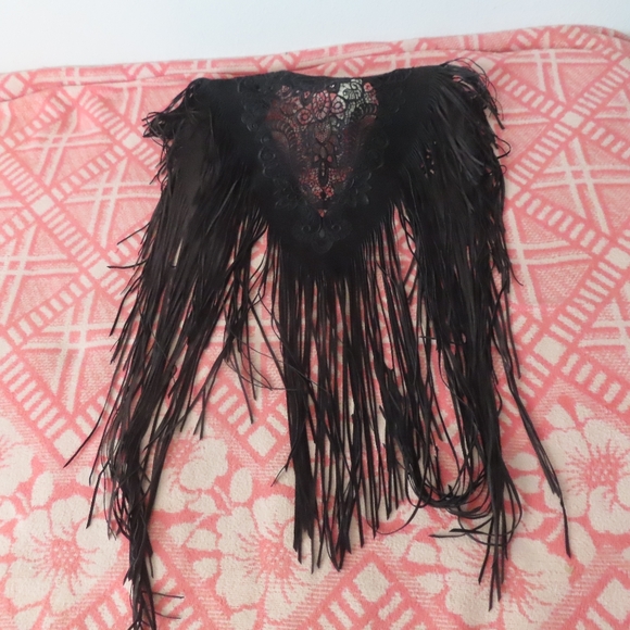 Pat Dahnke Lace Cut-out Collar Suede fringe and rich Venetian Lace OS fits all - Picture 3 of 6